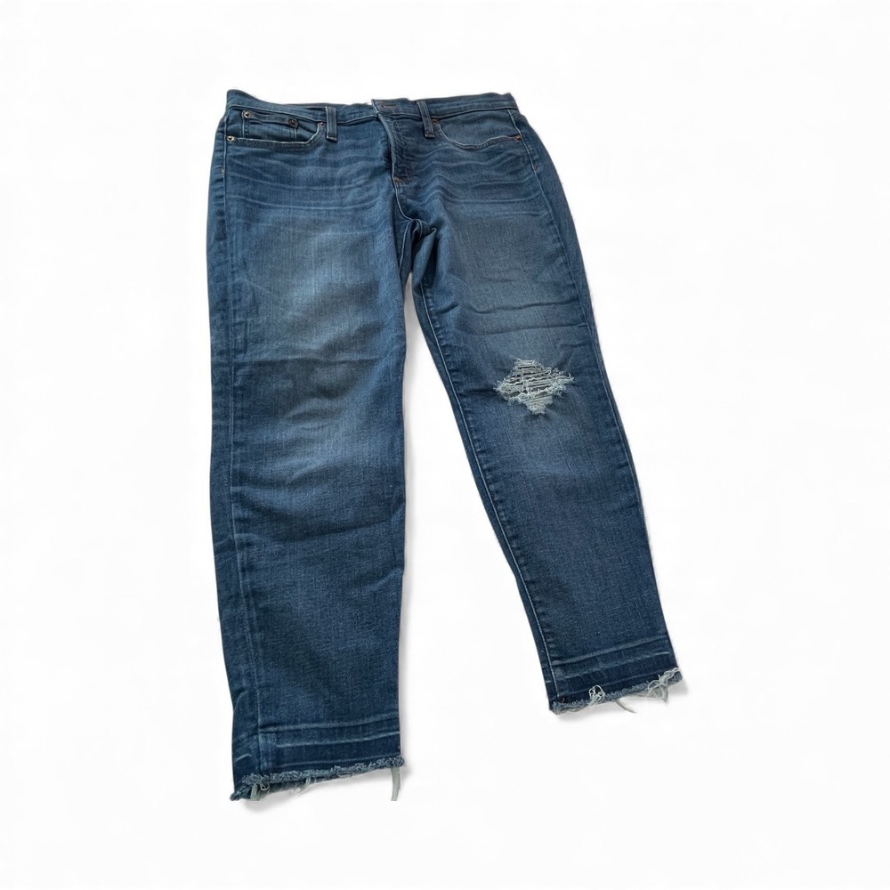 J Crew Toothpick Jeans Medium Wash Distressed Raw Hem Women Size 32P